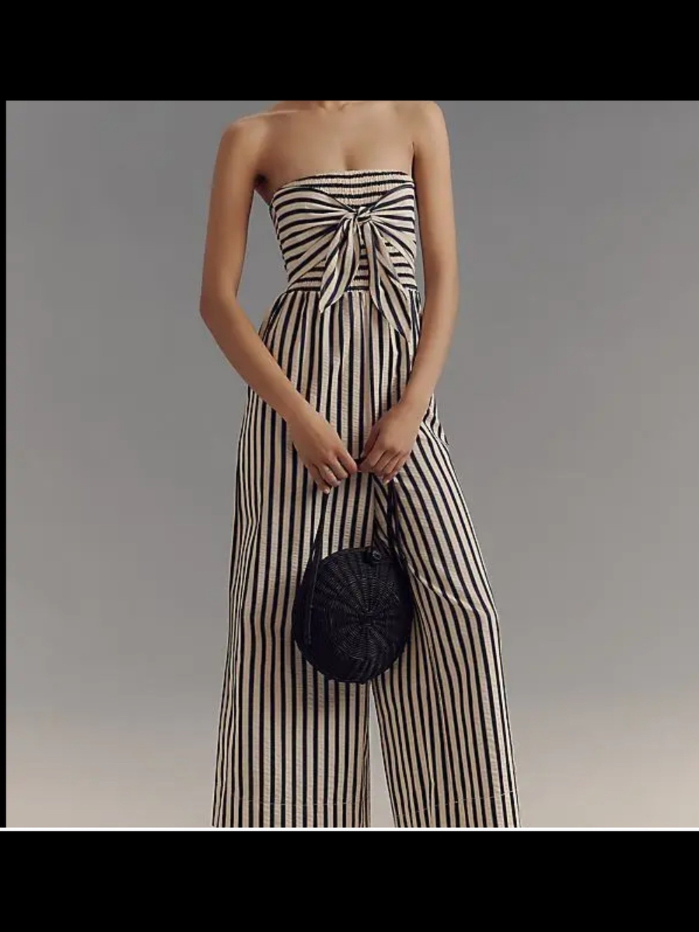 bishop + young Black & White Strapless Tie-Front Wide-Leg Jumpsuit